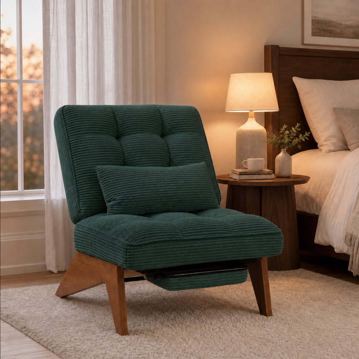 Fauteuil lounge en bois Marguerite - Émeraude