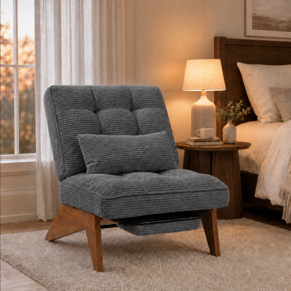 Fauteuil lounge en bois Marguerite - Gris