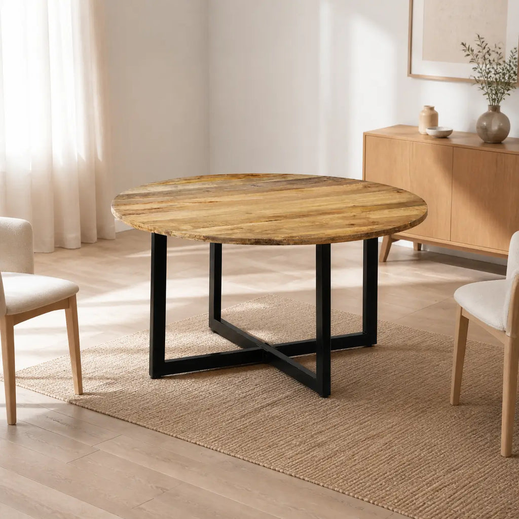 Table à manger ronde en bois de manguier massif Camille