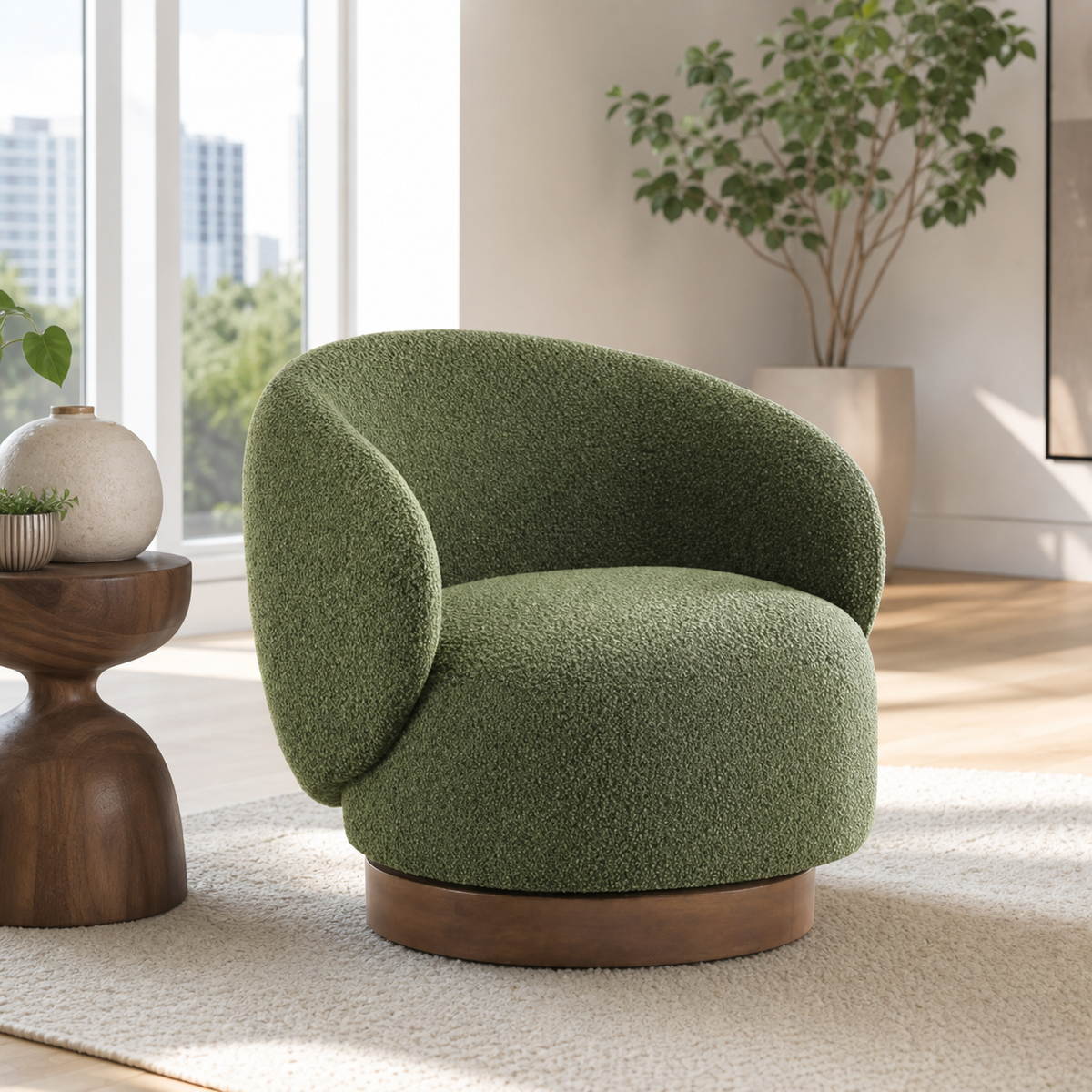 Fauteuil pivotant en bois massif Lucie - Vert mousse