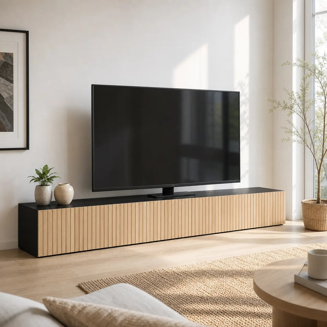 Meuble TV 2 portes suspendu en bois Constance