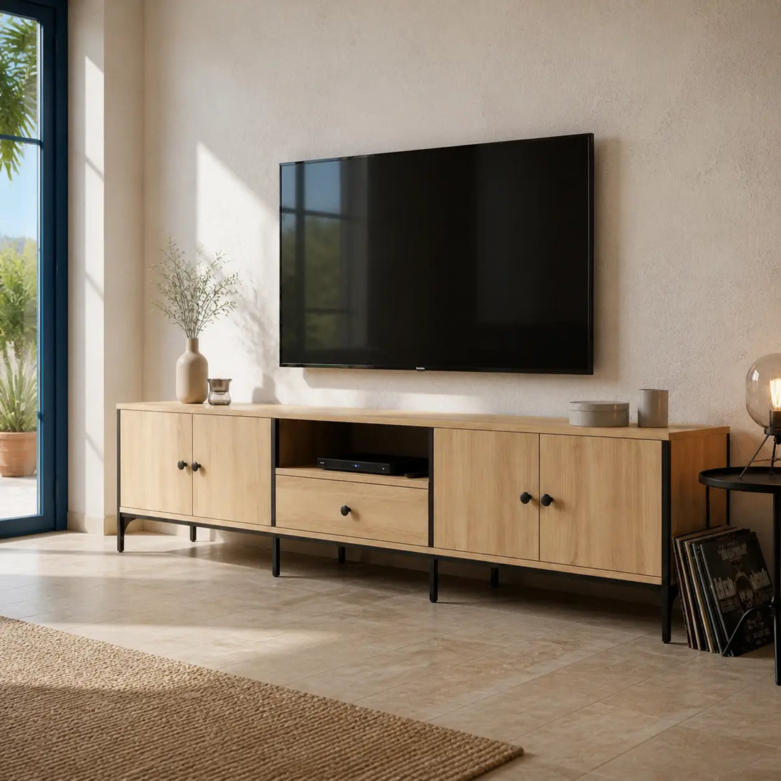 Meuble TV 200 cm en bois Blanche