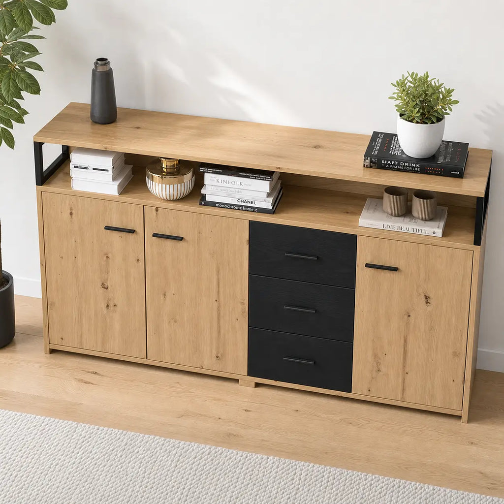 Buffet 3 portes 3 tiroirs en bois Roman