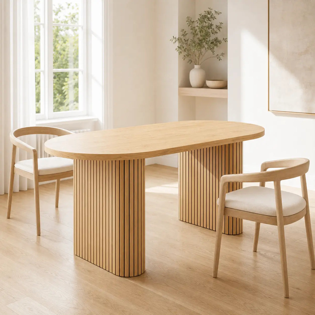 Table à manger ovale extensible en bois Faustine - Bois naturel