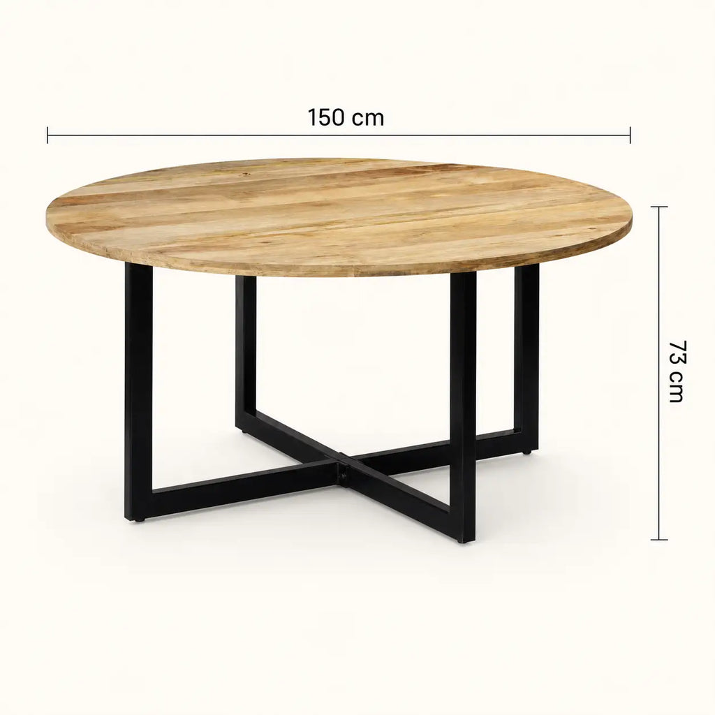 Table à manger ronde en bois de manguier massif Camille