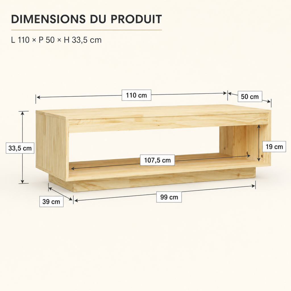 Table basse en bois de pin massif Juliette