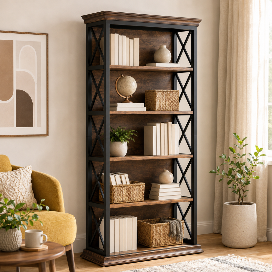 Bibliothèque à 5 niveaux en bois Marius - Marron