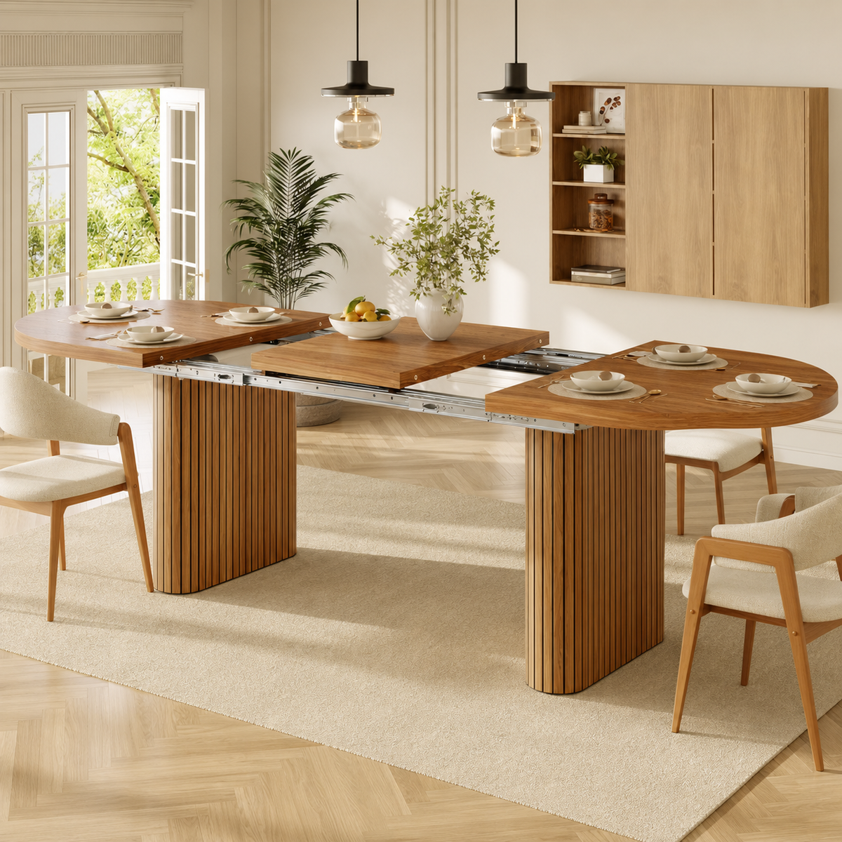 Table à manger ovale extensible en bois Faustine - Marron