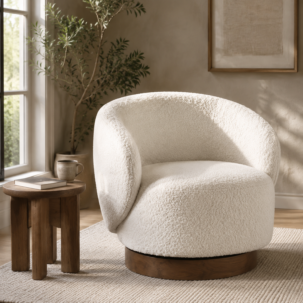 Fauteuil pivotant en bois massif Lucie - Crème