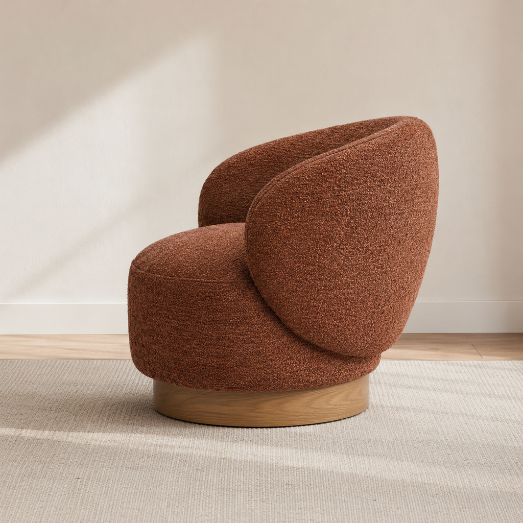Fauteuil pivotant en bois massif Lucie - Terracotta