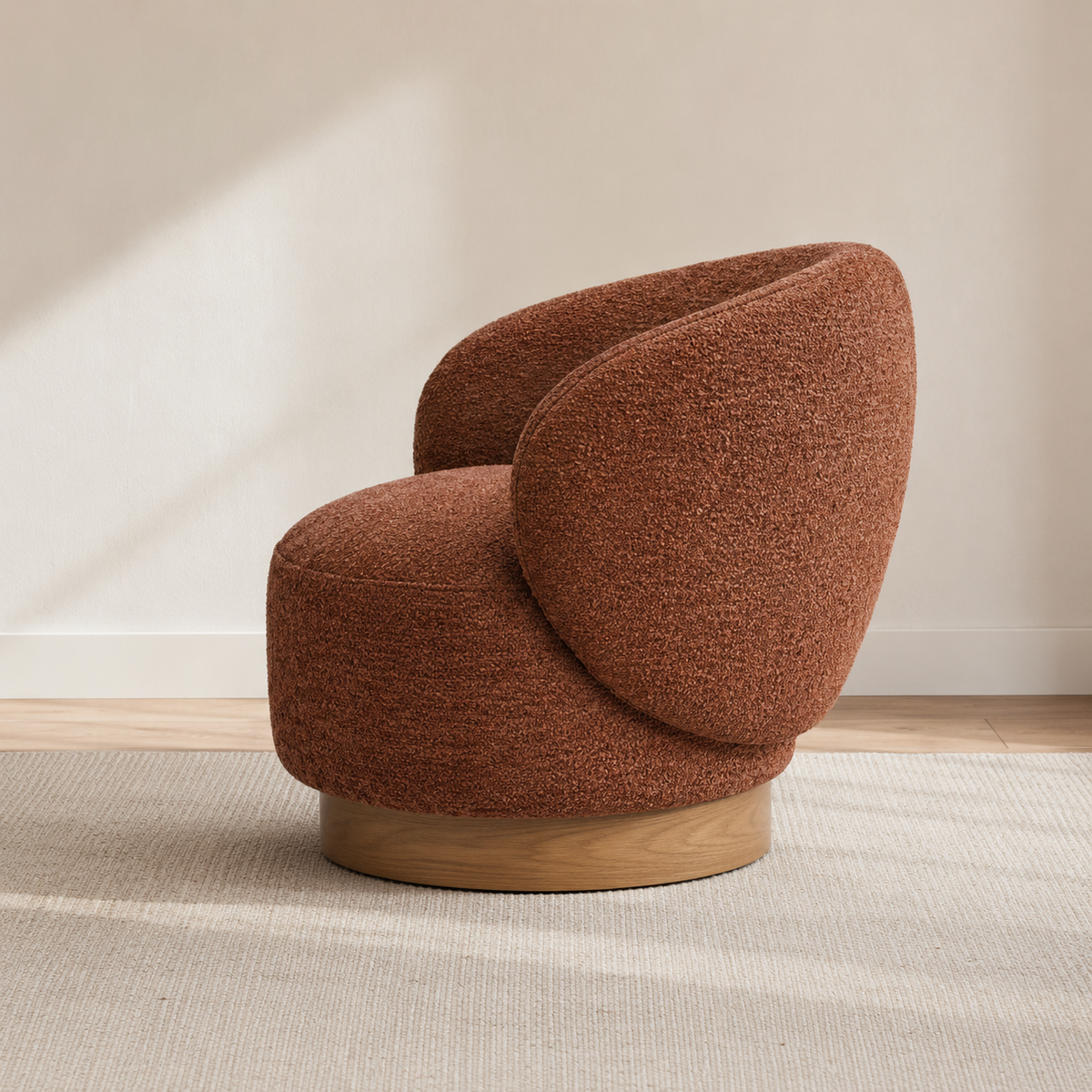 Fauteuil pivotant en bois massif Lucie - Terracotta