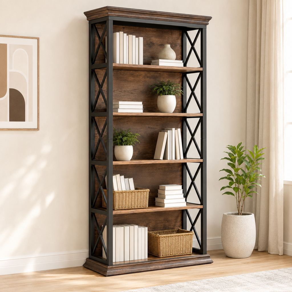 Bibliothèque à 5 niveaux en bois Marius - Marron