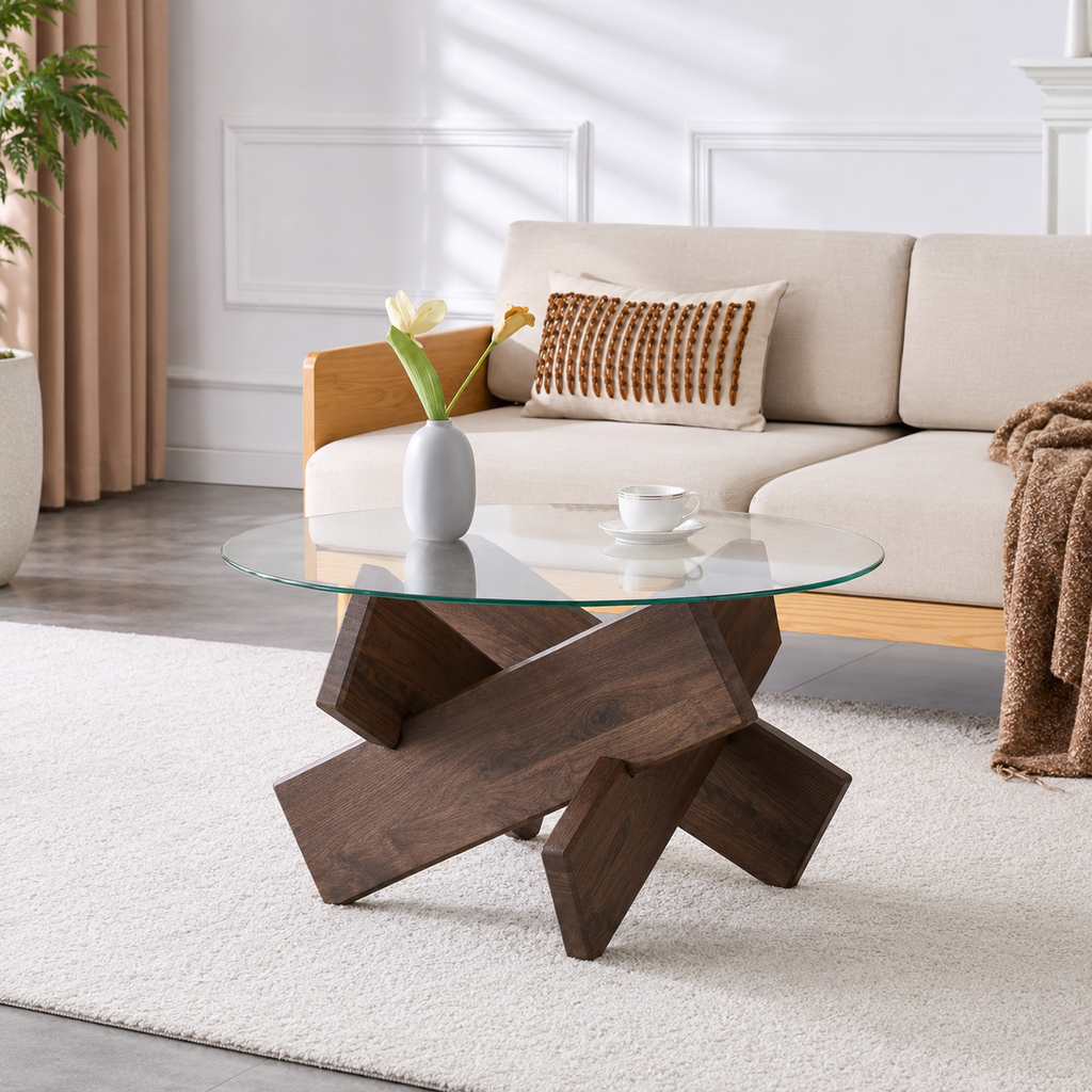 Table basse ronde en bois Antoine - Noyer