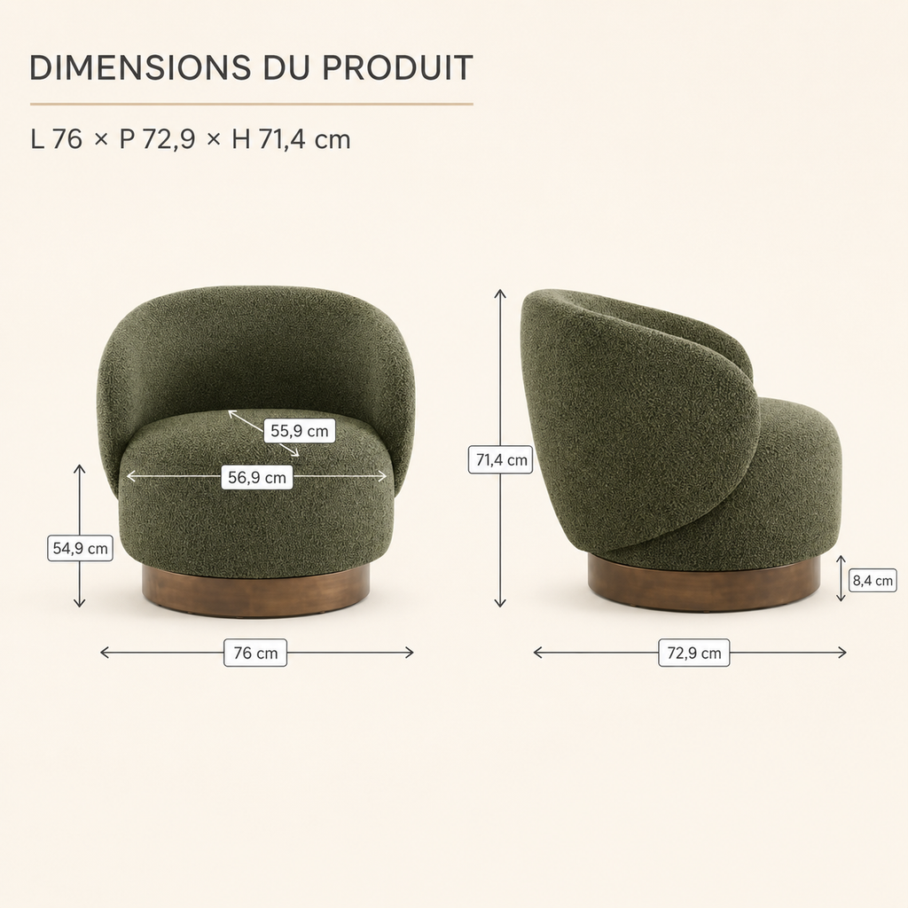 Fauteuil pivotant en bois massif Lucie - Sable