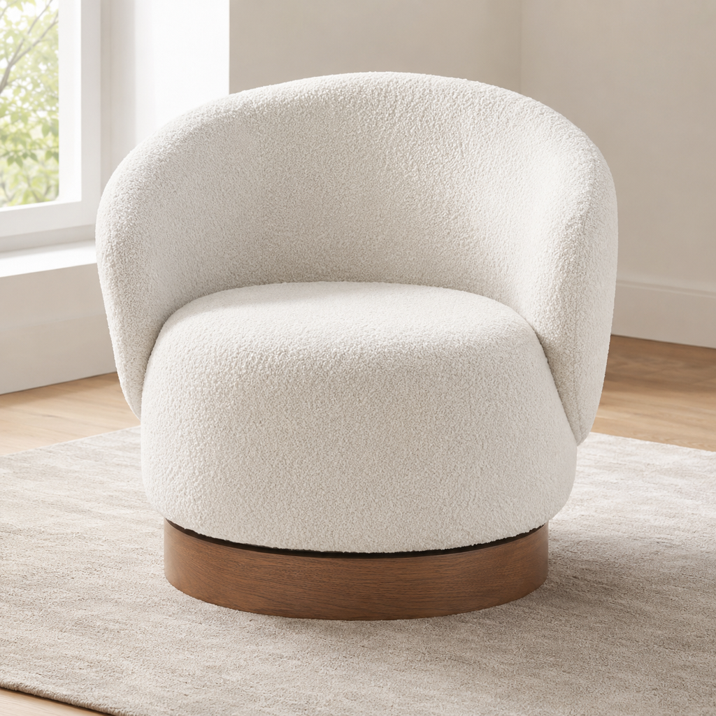 Fauteuil pivotant en bois massif Lucie - Crème