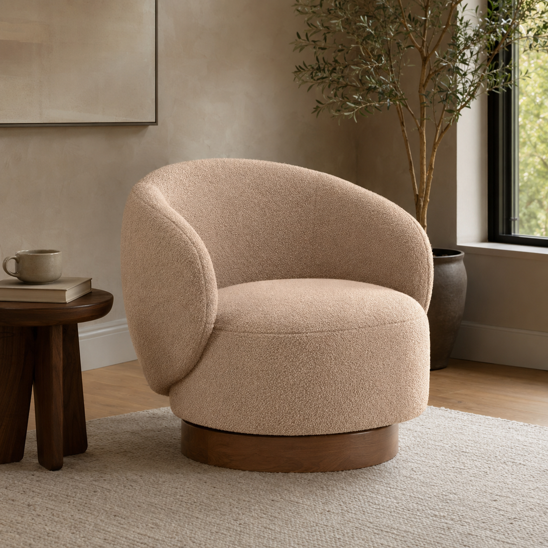 Fauteuil pivotant en bois massif Lucie - Sable