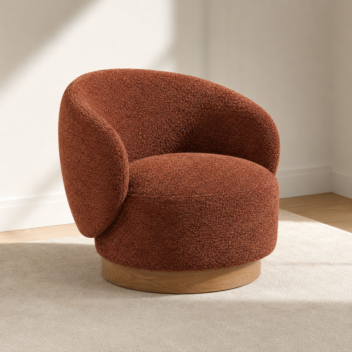 Fauteuil pivotant en bois massif Lucie - Terracotta