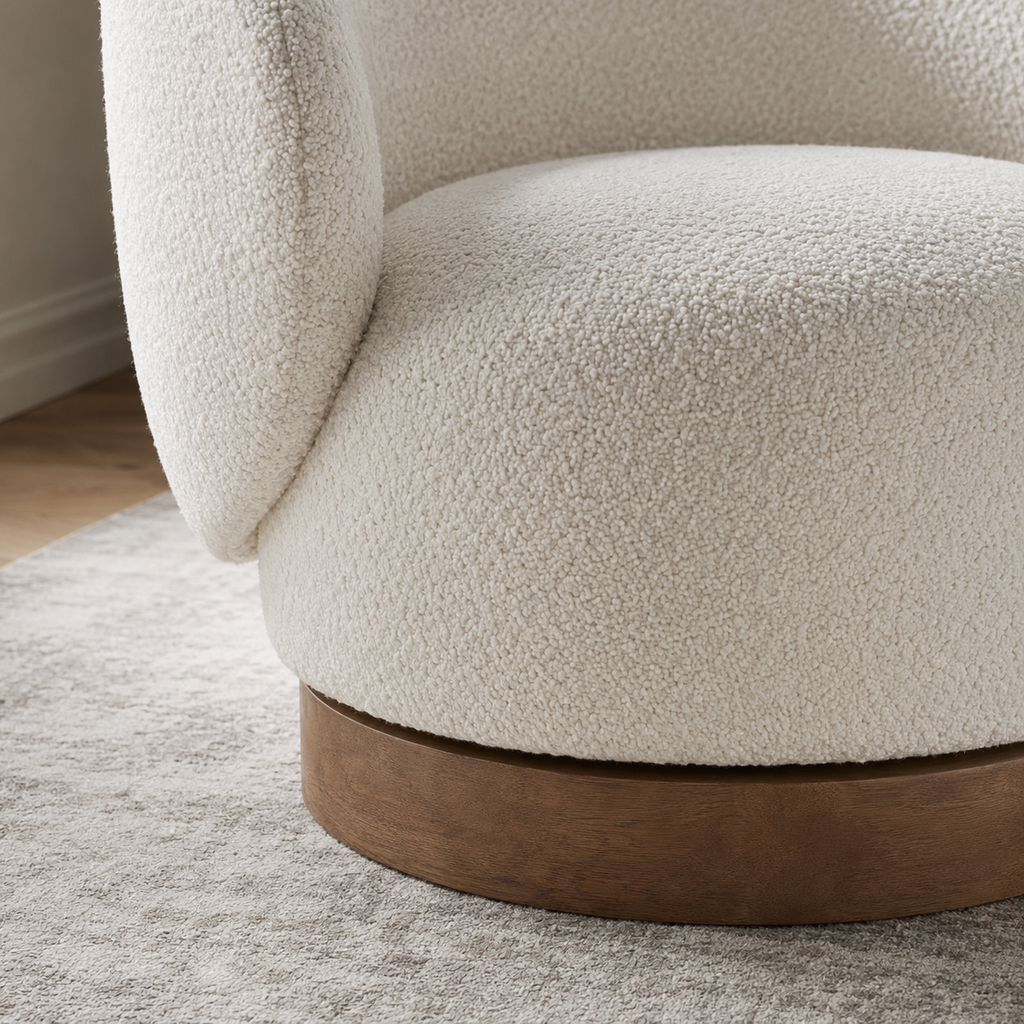 Fauteuil pivotant en bois massif Lucie - Crème