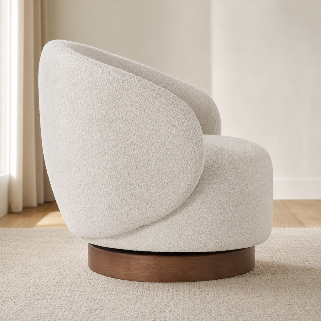 Fauteuil pivotant en bois massif Lucie - Crème