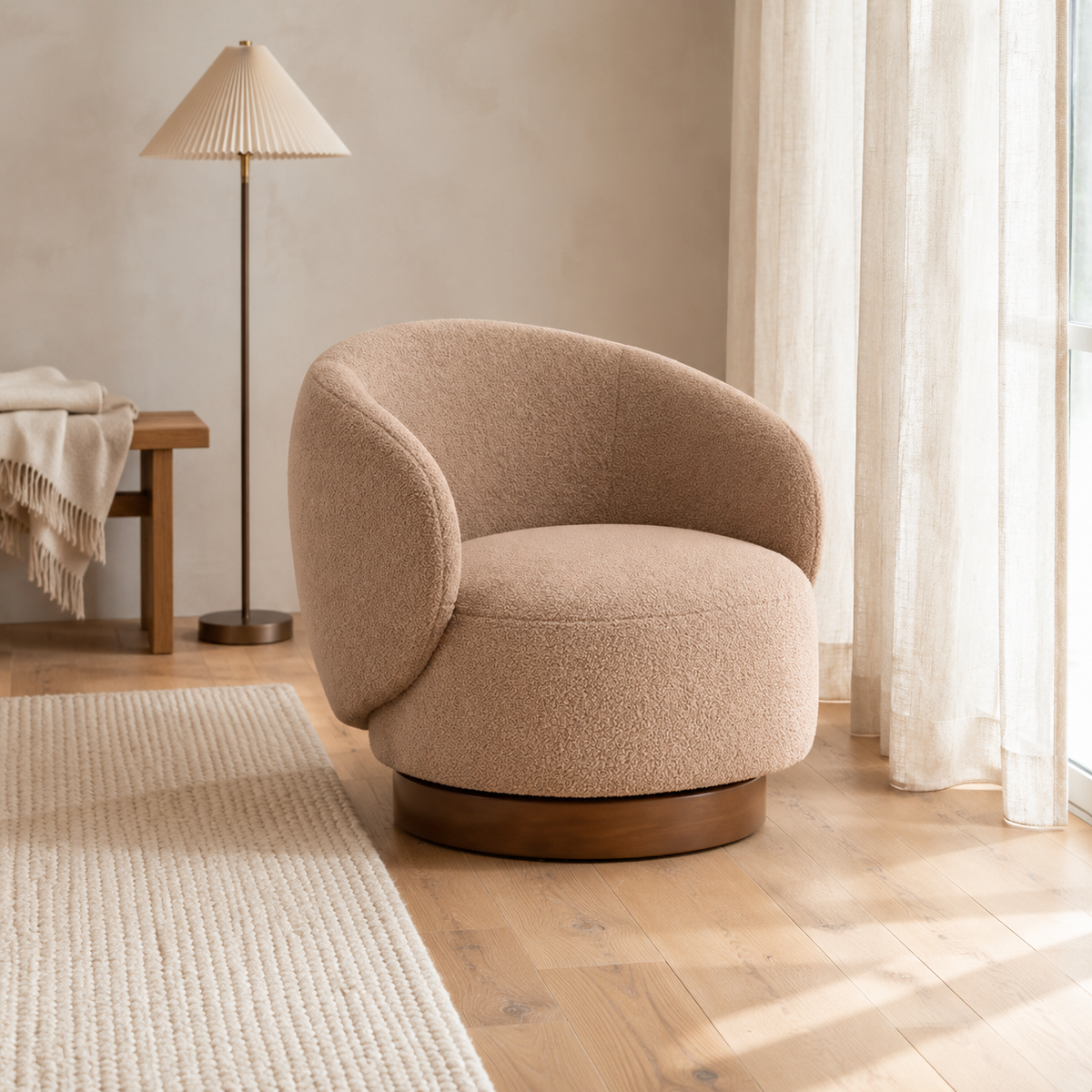 Fauteuil pivotant en bois massif Lucie - Sable