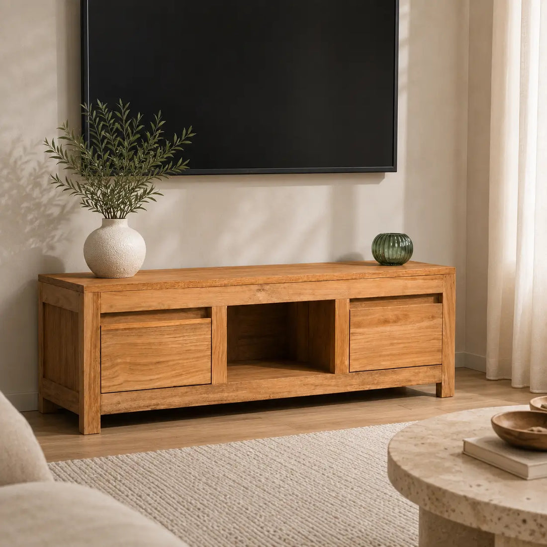 Meuble TV 100 cm en bois de teck massif Louise
