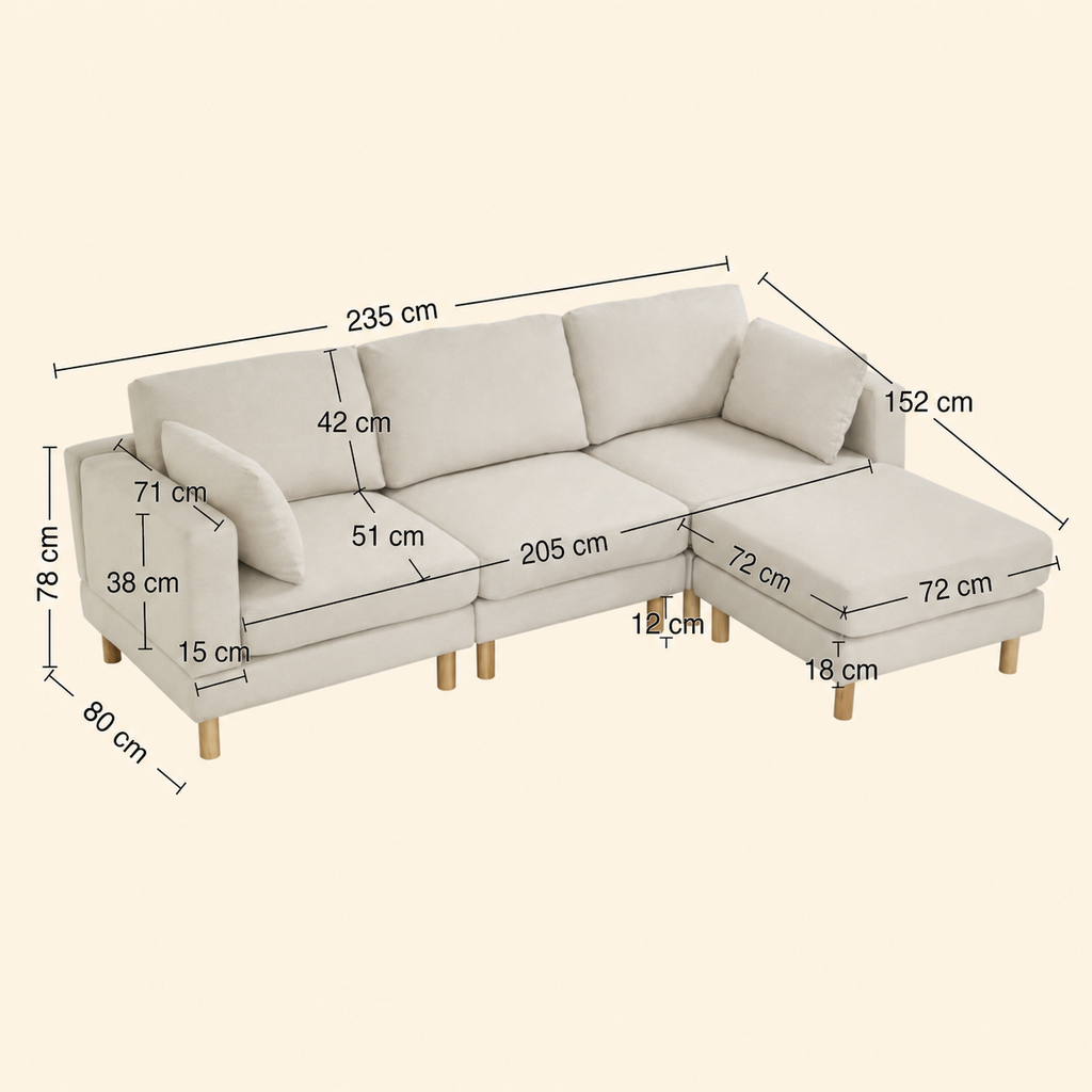 Canapé d'angle modulable en bois massif Garance