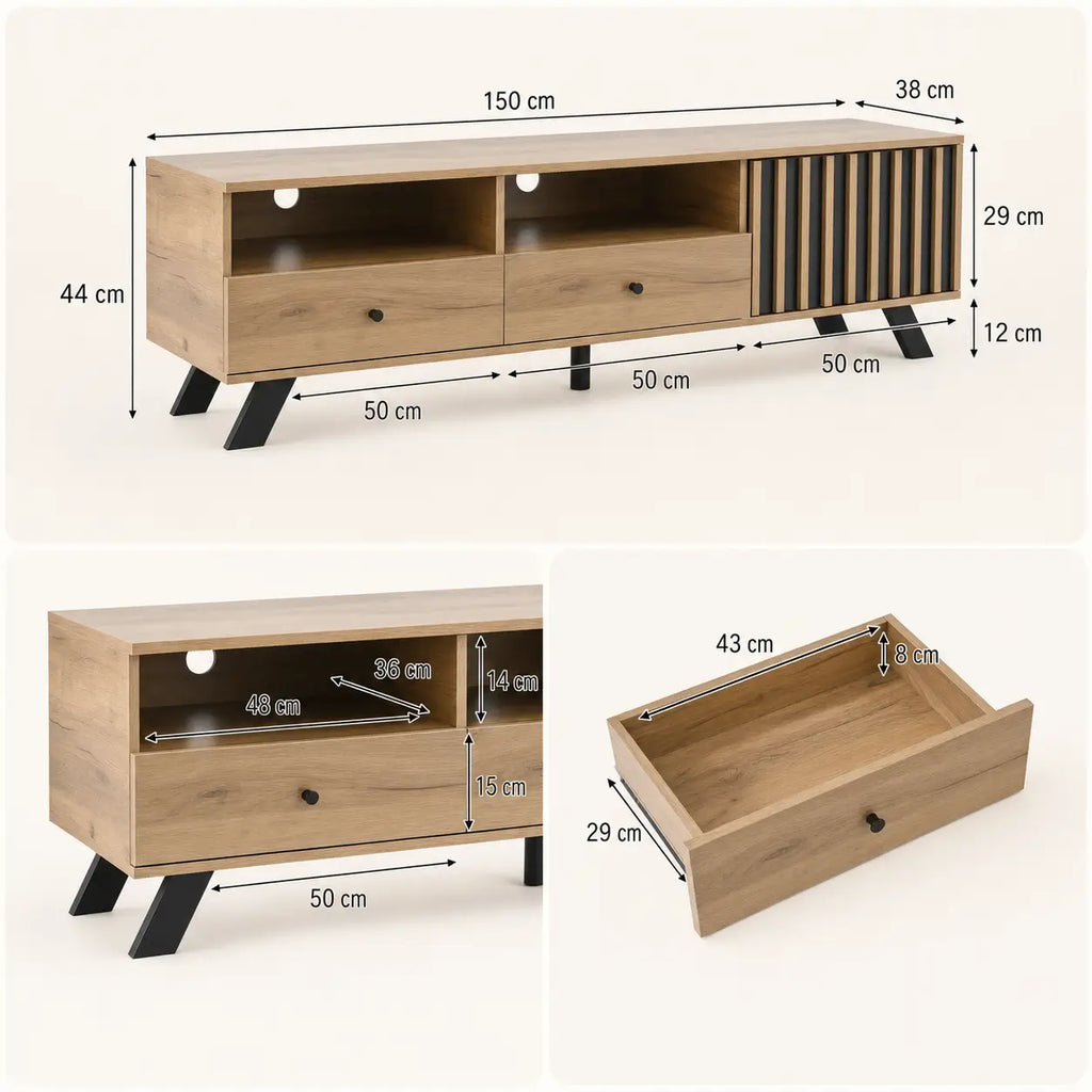 Meuble TV 2 tiroirs en bois Nicolas