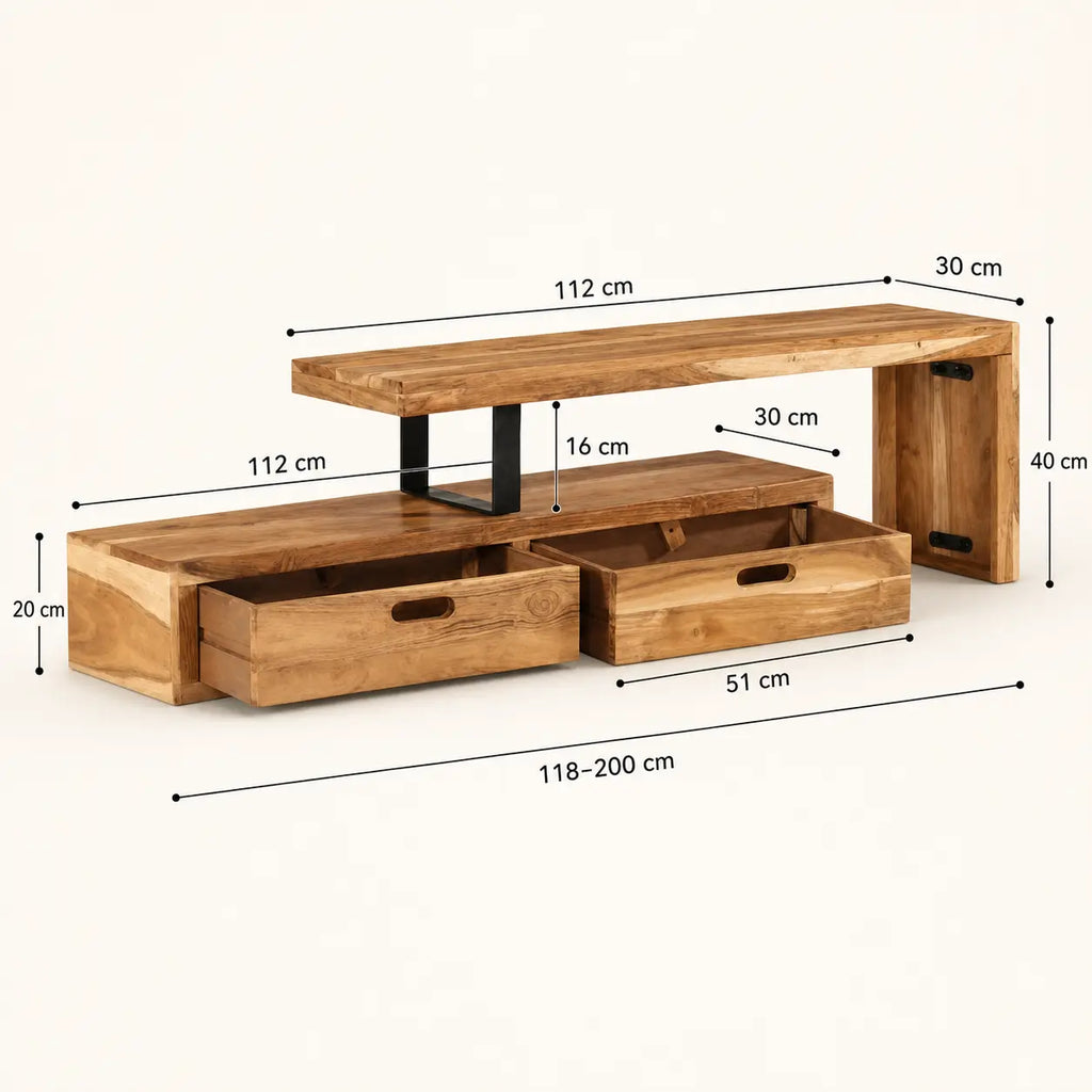 Meuble TV extensible en bois de manguier massif Tom