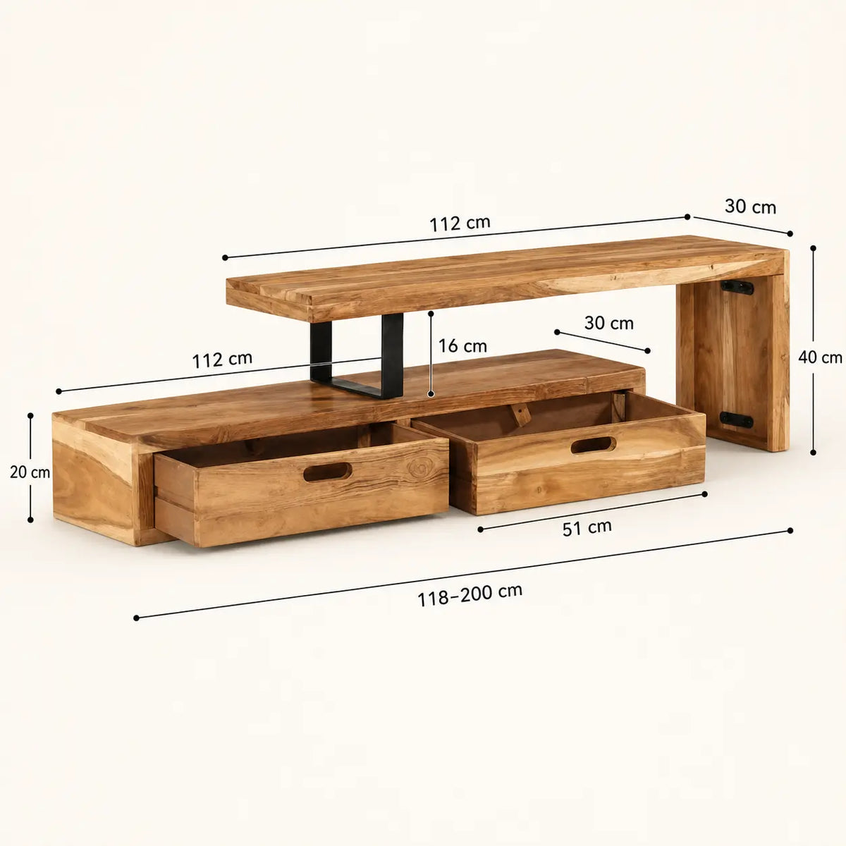 Meuble TV extensible en bois de manguier massif Tom