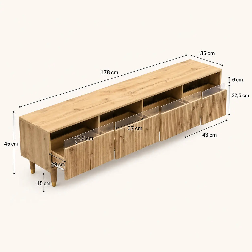 Meuble TV 4 tiroirs en bois Étienne