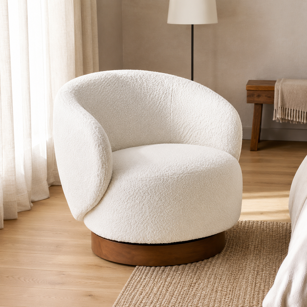 Fauteuil pivotant en bois massif Lucie - Crème