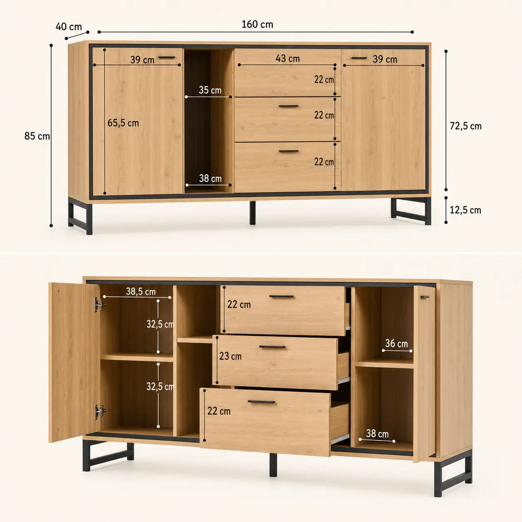 Buffet 3 tiroirs en bois Simon