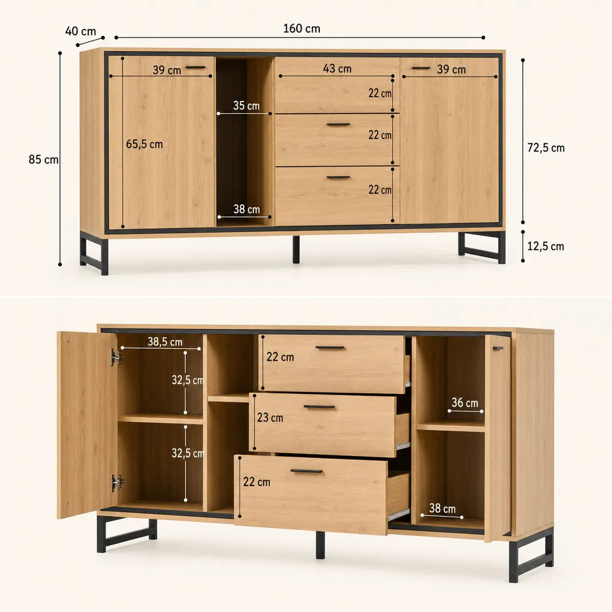 Buffet 3 tiroirs en bois Simon