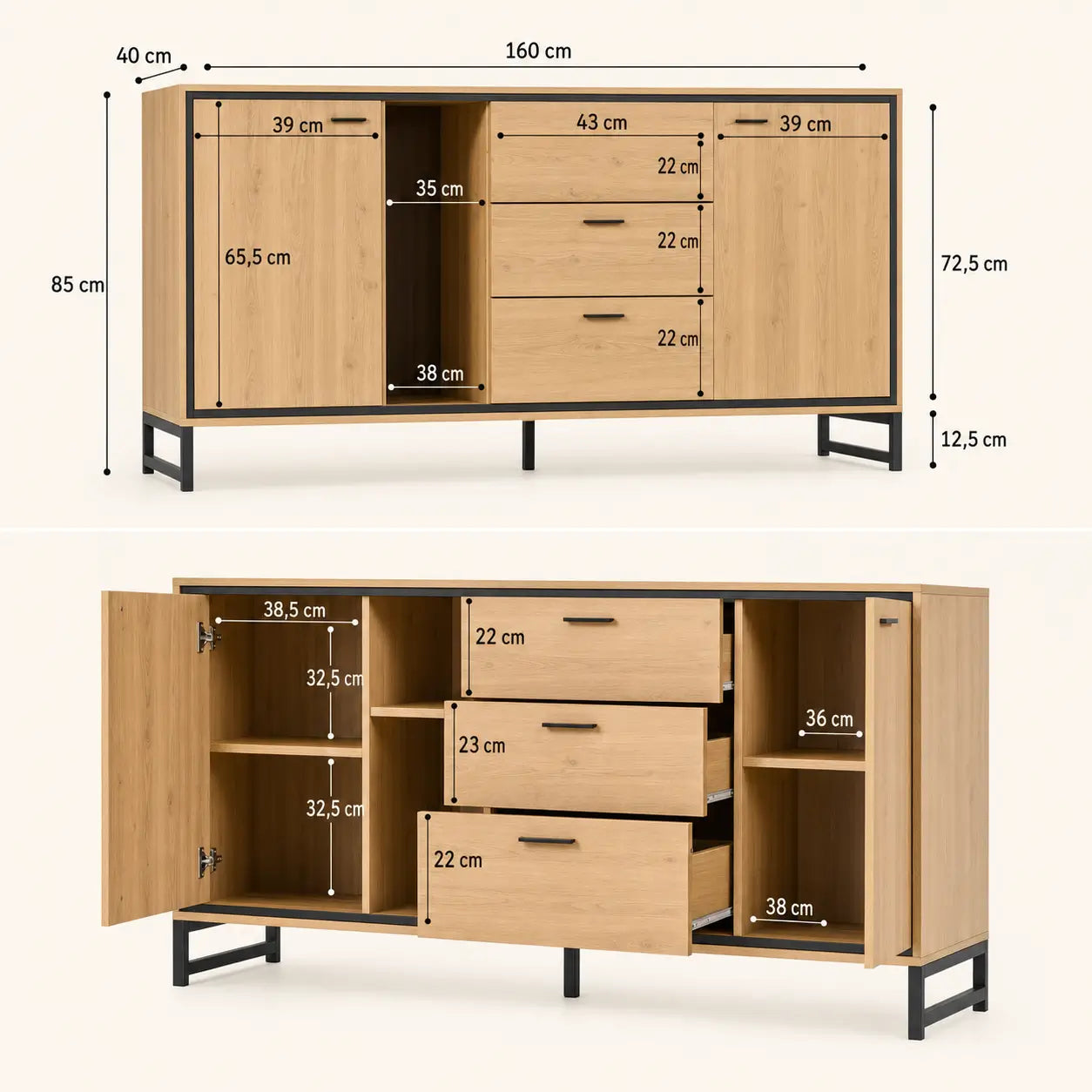 Buffet 3 tiroirs en bois Simon