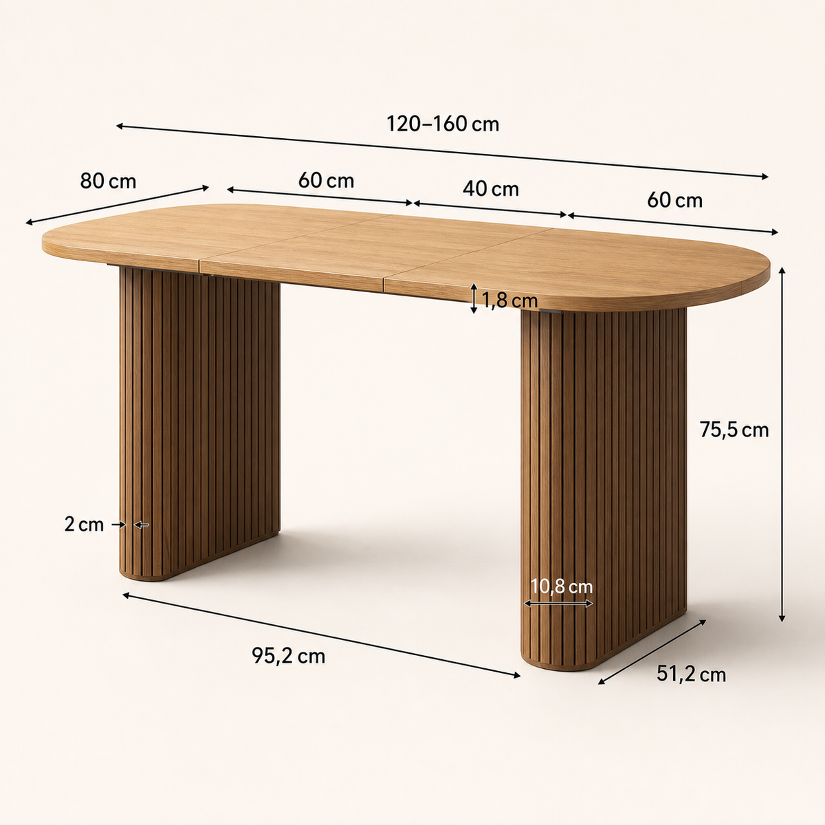 Table à manger ovale extensible en bois Faustine - Marron