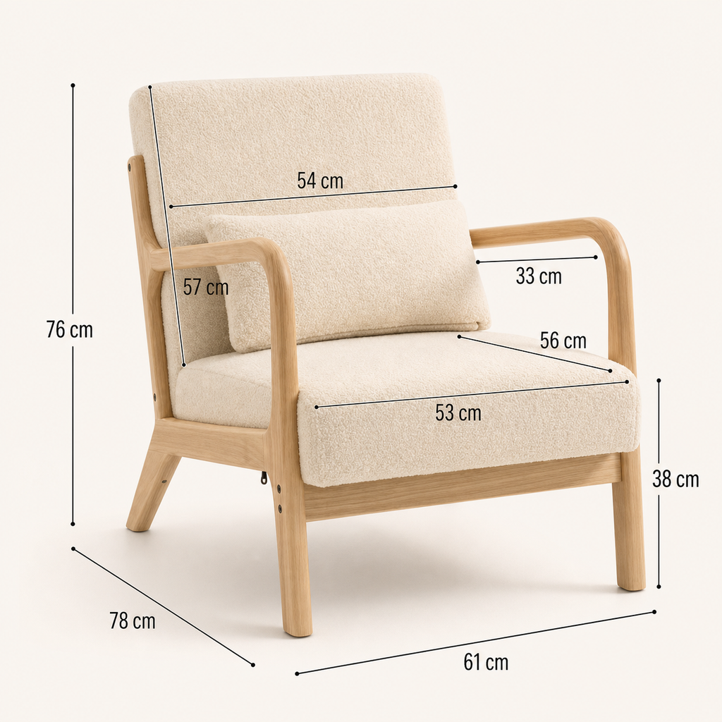 Fauteuil lounge en bois d'hévéa massif Agathe