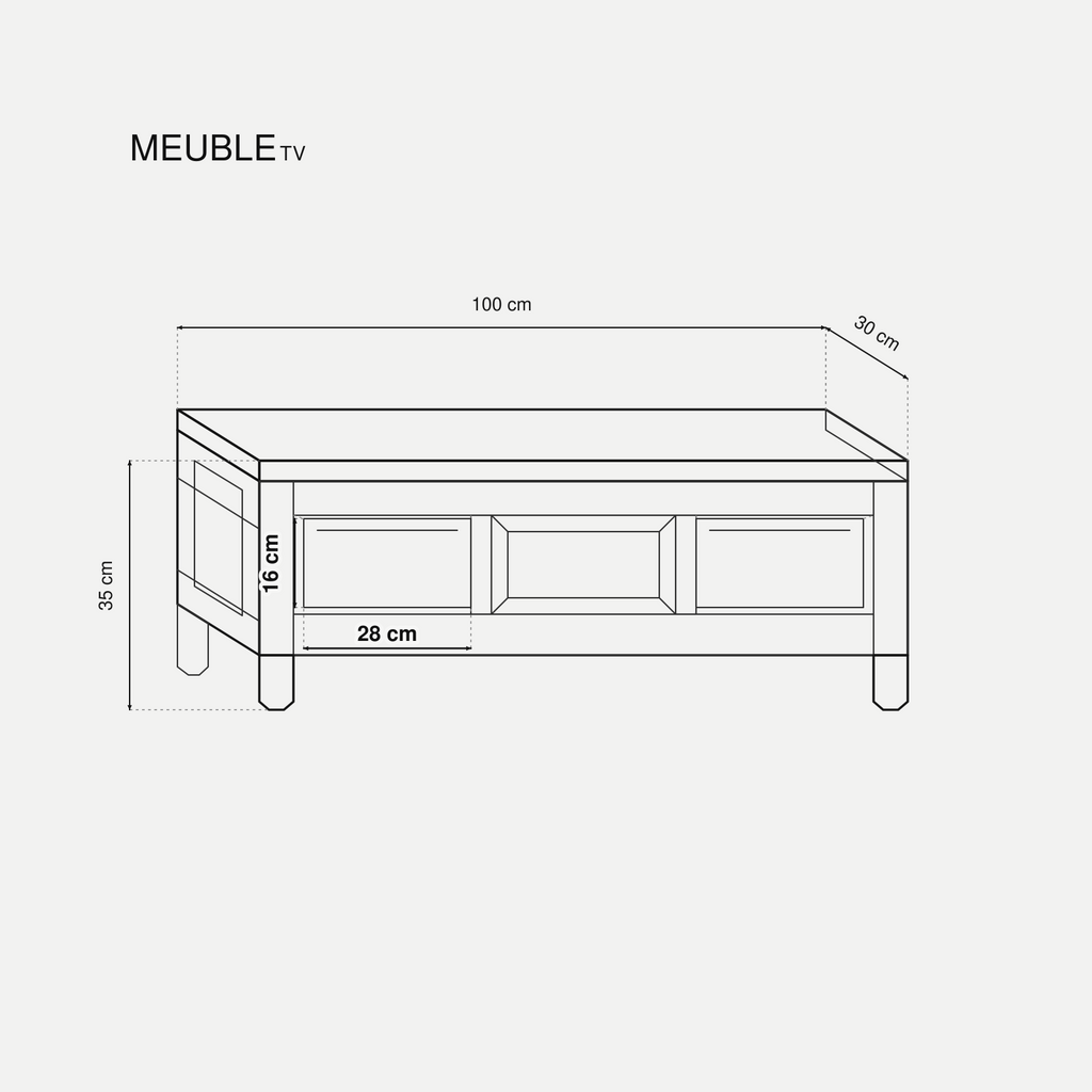 Meuble TV 100 cm en bois de teck massif Louise