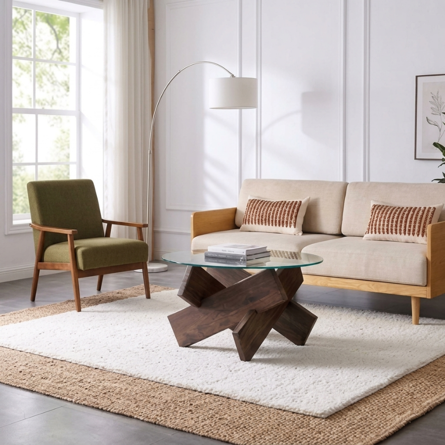 Table basse ronde en bois Antoine - Noyer