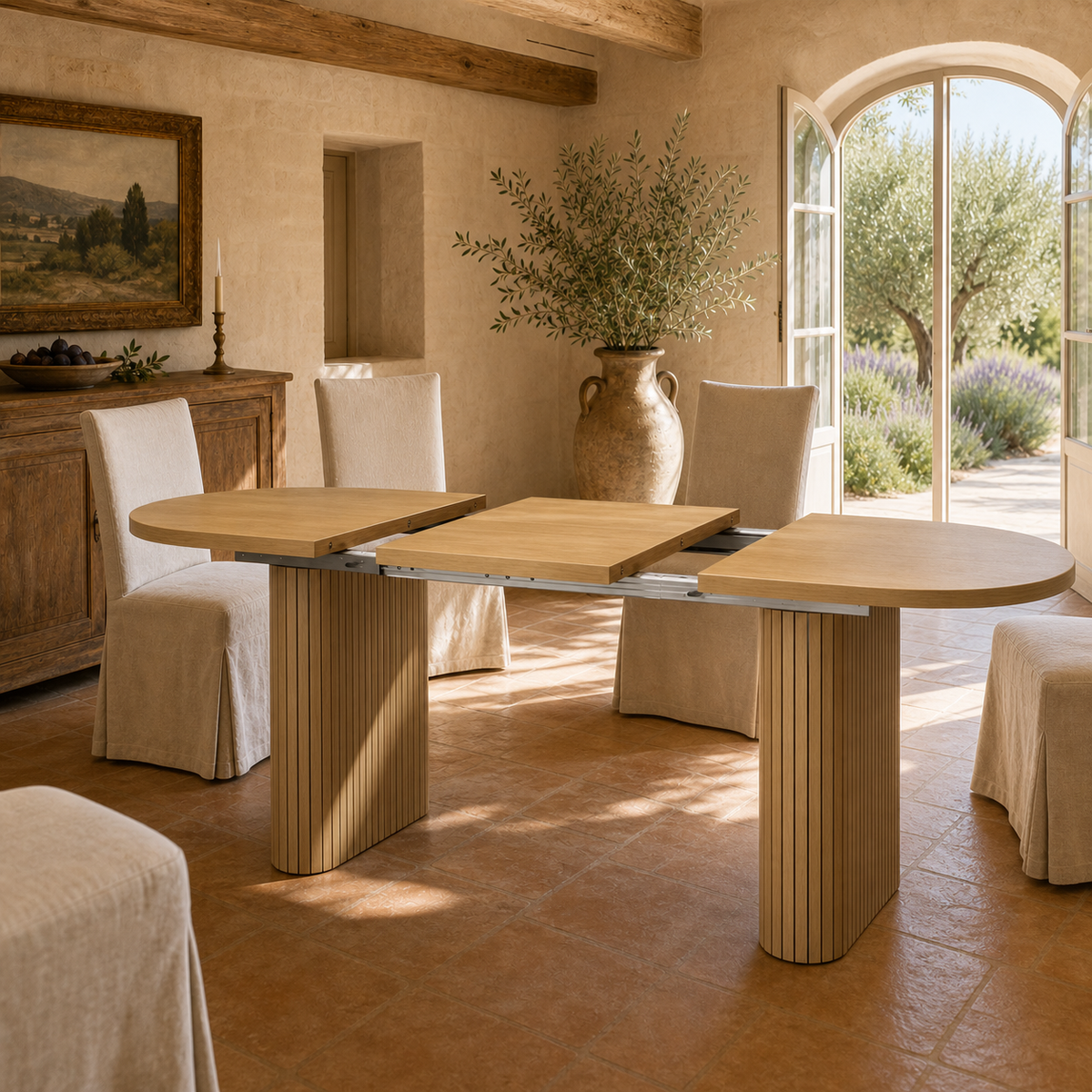Table à manger ovale extensible en bois Faustine - Bois naturel